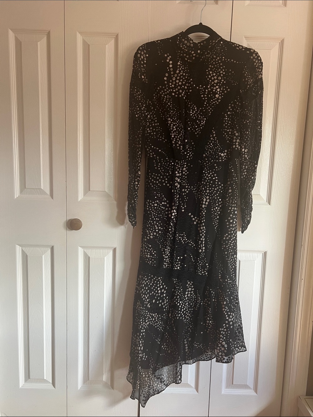 NWT- REISS - Black and White Dot Long-Sleeve Midi Dress